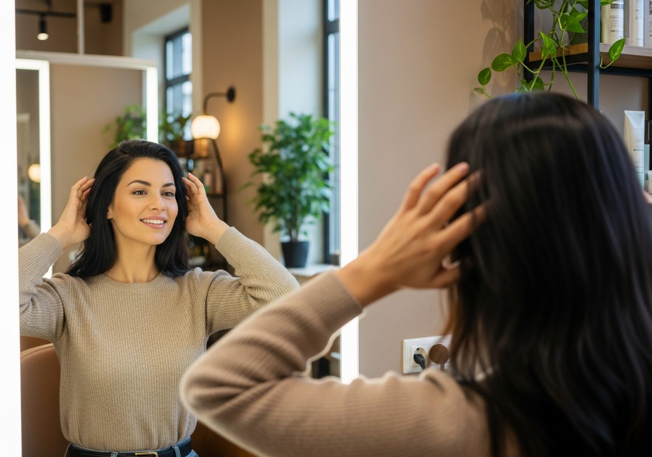 Résultat de coloration sans ammoniaque sur cheveux brillants